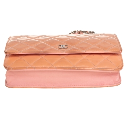 Pre Owned Chanel Pink Quilted Patent Leather Classic Wallet on Chain