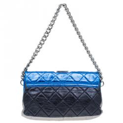 Pre Owned Chanel Metallic Tri Color Quilted Crackled Leather Pouch Flap Bag