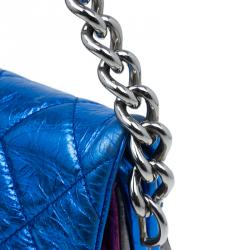 Pre Owned Chanel Metallic Tri Color Quilted Crackled Leather Pouch Flap Bag