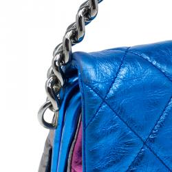 Pre Owned Chanel Metallic Tri Color Quilted Crackled Leather Pouch Flap Bag