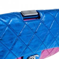 Pre Owned Chanel Metallic Tri Color Quilted Crackled Leather Pouch Flap Bag