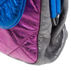 Pre Owned Chanel Metallic Tri Color Quilted Crackled Leather Pouch Flap Bag