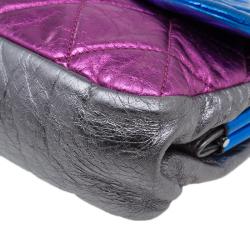 Pre Owned Chanel Metallic Tri Color Quilted Crackled Leather Pouch Flap Bag
