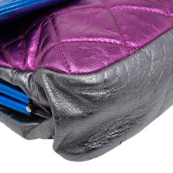 Pre Owned Chanel Metallic Tri Color Quilted Crackled Leather Pouch Flap Bag