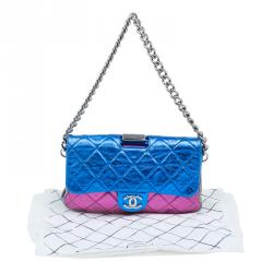Pre Owned Chanel Metallic Tri Color Quilted Crackled Leather Pouch Flap Bag