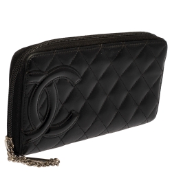 مملوكة مسبقًا Chanel Black Quilted Leather Ligne Cambon Zip Around Wallet