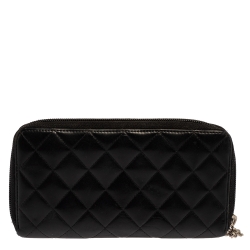 مملوكة مسبقًا Chanel Black Quilted Leather Ligne Cambon Zip Around Wallet