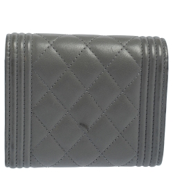 Pre Owned Chanel Grey Quilted Leather Boy Card Holder
