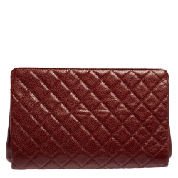 Pre Owned Chanel Dark Red Quilted Caviar Leather CC Jumbo Clutch
