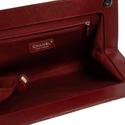 Pre Owned Chanel Dark Red Quilted Caviar Leather CC Jumbo Clutch