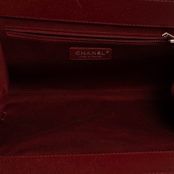 Pre Owned Chanel Dark Red Quilted Caviar Leather CC Jumbo Clutch