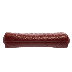 Pre Owned Chanel Dark Red Quilted Caviar Leather CC Jumbo Clutch