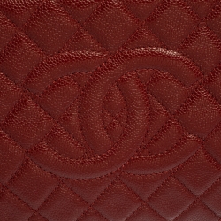 Pre Owned Chanel Dark Red Quilted Caviar Leather CC Jumbo Clutch