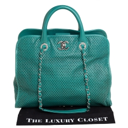 Pre Owned Chanel Green Perforated Leather Up In The Air Tote 