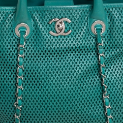Pre Owned Chanel Green Perforated Leather Up In The Air Tote 