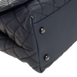 Pre Owned Chanel Grey Quilted Caviar Leather Medium Coco Top Handle Bag