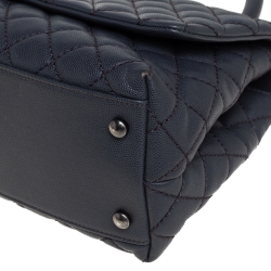 Pre Owned Chanel Grey Quilted Caviar Leather Medium Coco Top Handle Bag