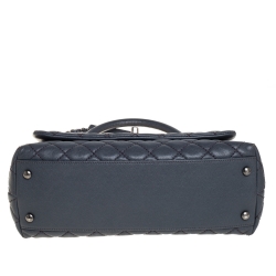 Pre Owned Chanel Grey Quilted Caviar Leather Medium Coco Top Handle Bag