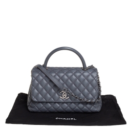 Pre Owned Chanel Grey Quilted Caviar Leather Medium Coco Top Handle Bag