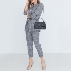Pre Owned Chanel Grey Quilted Caviar Leather Medium Coco Top Handle Bag
