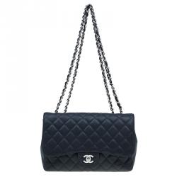 Chanel Black Quilted Caviar Leather Jumbo Classic Single Flap Bag