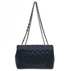 Pre Owned حقيبة يد شانيل جامبو كلاسيك سنجيل بغطاء جلد كافيارمبطن سوداء