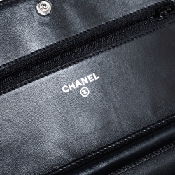 Pre Owned Chanel Black Camellia Leather Wallet On Chain