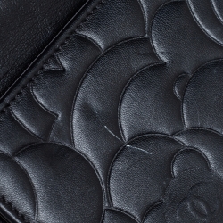 Pre Owned Chanel Black Camellia Leather Wallet On Chain