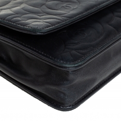 Pre Owned Chanel Black Camellia Leather Wallet On Chain