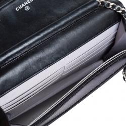 Pre Owned Chanel Black Camellia Leather Wallet On Chain