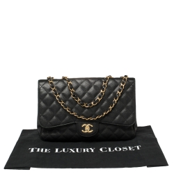 مملوكة مسبقًا Chanel Black Quilted Caviar Leather Jumbo Classic Single Flap Bag