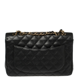 مملوكة مسبقًا Chanel Black Quilted Caviar Leather Jumbo Classic Single Flap Bag