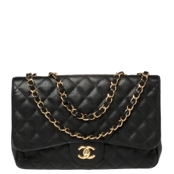 مملوكة مسبقًا Chanel Black Quilted Caviar Leather Jumbo Classic Single Flap Bag