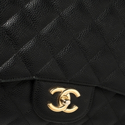 مملوكة مسبقًا Chanel Black Quilted Caviar Leather Jumbo Classic Single Flap Bag