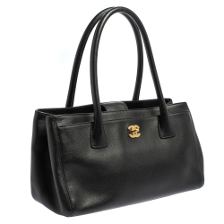 Pre Owned Chanel Black Leather Small Cerf Executive Tote