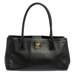 Pre Owned Chanel Black Leather Small Cerf Executive Tote