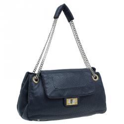 Pre Owned Chanel Black Drill Perforated Leather Large Classic Flap Accordion Bag