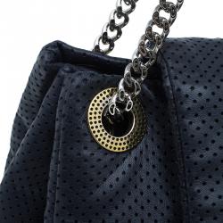 Pre Owned Chanel Black Drill Perforated Leather Large Classic Flap Accordion Bag