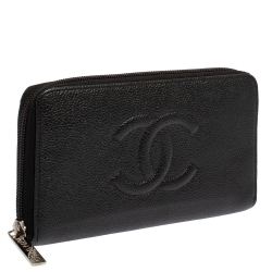 Pre Owned محفظة شان يل تايمليس جلد كافيار أسود بسحاب محيط