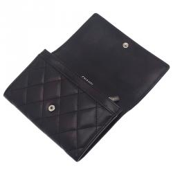 Pre Owned محفظة شانيل كامبون جلد أسود مبطن مضغوطة