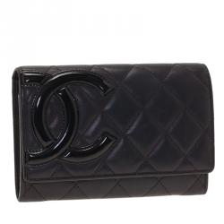 Pre Owned محفظة شانيل كامبون جلد أسود مبطن مضغوطة