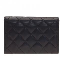 Pre Owned محفظة شانيل كامبون جلد أسود مبطن مضغوطة