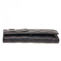 Pre Owned محفظة شانيل كامبون جلد أسود مبطن مضغوطة