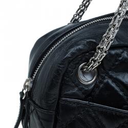Pre Owned Chanel Black Quilted Crackled Leather Medium Reissue Camera Bag