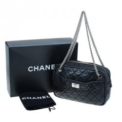 Pre Owned Chanel Black Quilted Crackled Leather Medium Reissue Camera Bag