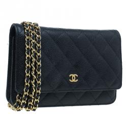 Pre Owned Chanel Black Quilted Caviar Leather WOC Clutch Bag