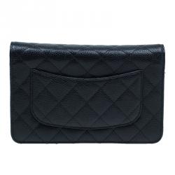 Pre Owned Chanel Black Quilted Caviar Leather WOC Clutch Bag