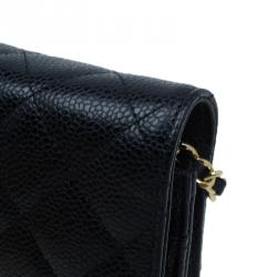 Pre Owned Chanel Black Quilted Caviar Leather WOC Clutch Bag