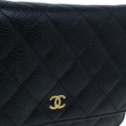 Pre Owned Chanel Black Quilted Caviar Leather WOC Clutch Bag