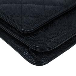 Pre Owned Chanel Black Quilted Caviar Leather WOC Clutch Bag